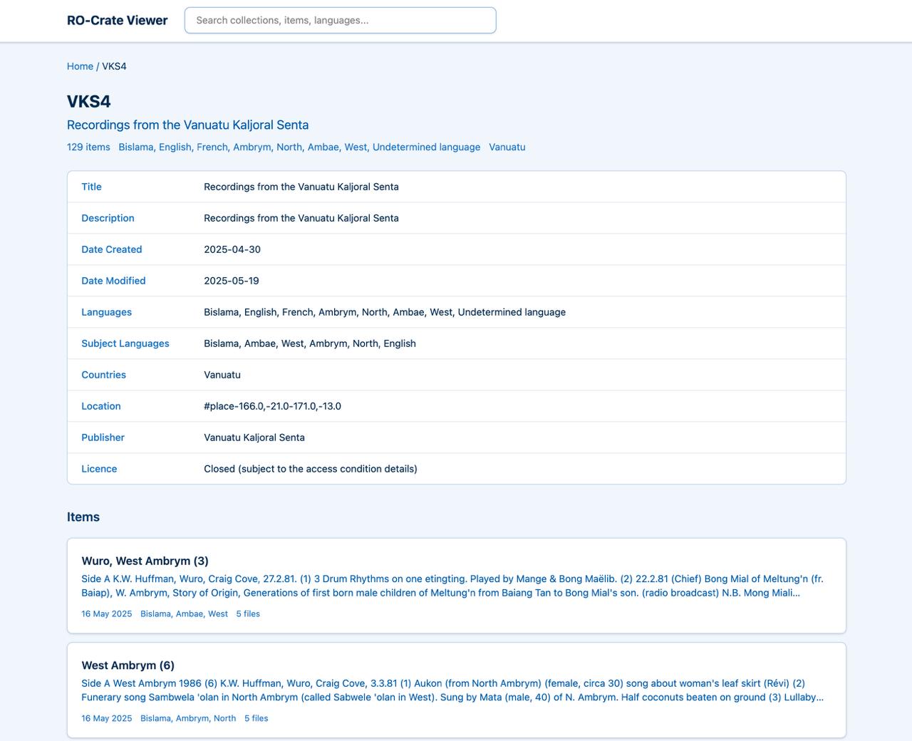 Collection detail view showing items within a collection