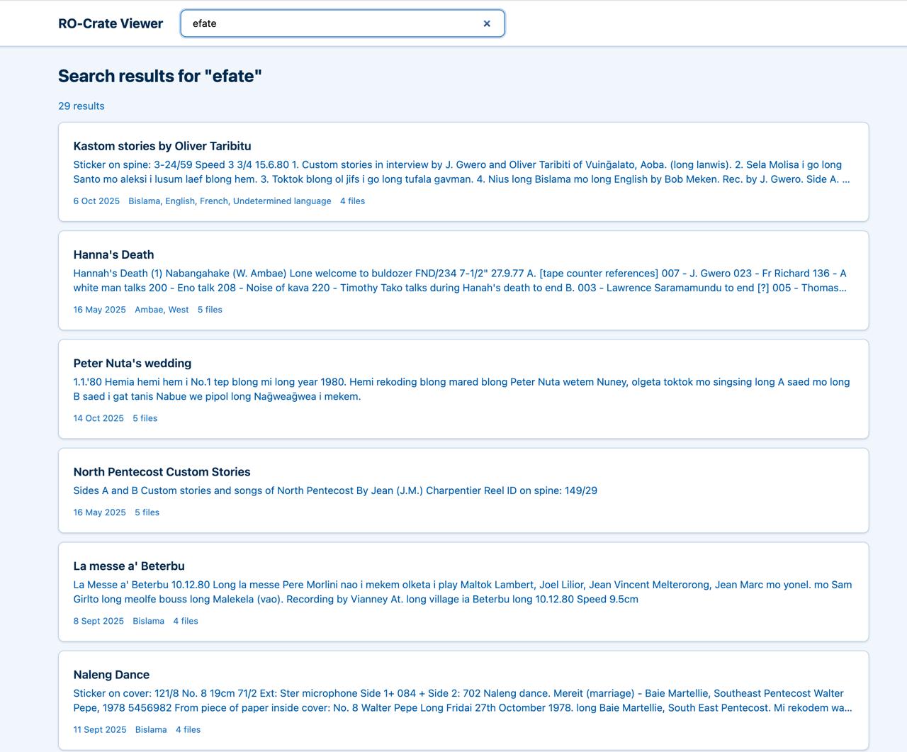 Full-text search across items, collections, and languages